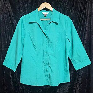 Christopher & Banks 3/4 sleeve button down V-Neck blouse size L